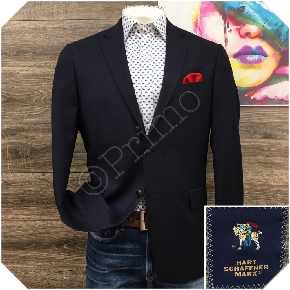 HART SCHAFFNER Mens Navy Blazer Sport Coat Casual Jacket Size 44R Classic Suit